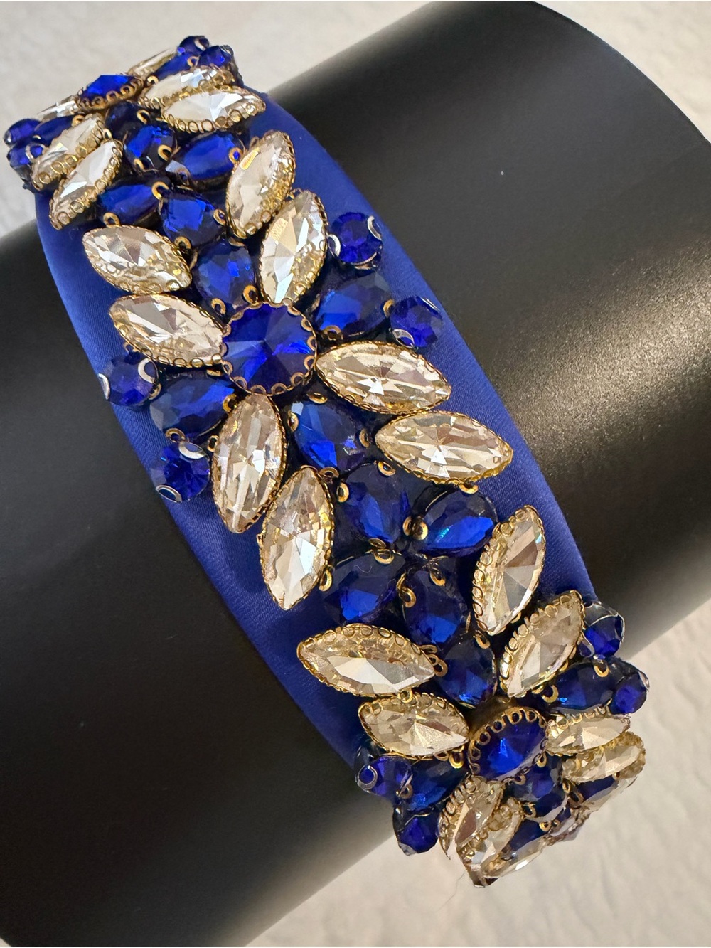 Blue Crystal and Gold Statement Headband
